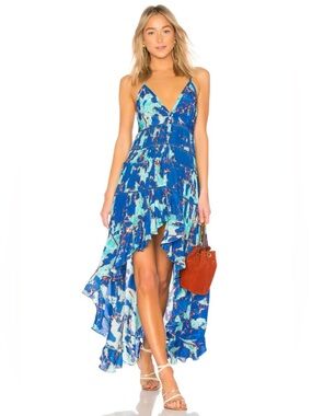 ROCOCO Sand Folium Maxi Spaghetti Dress in Blue Medium Summer Event